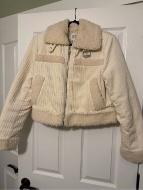 BDG Cream Sherpa-Trim Corduroy Bomber Jacket